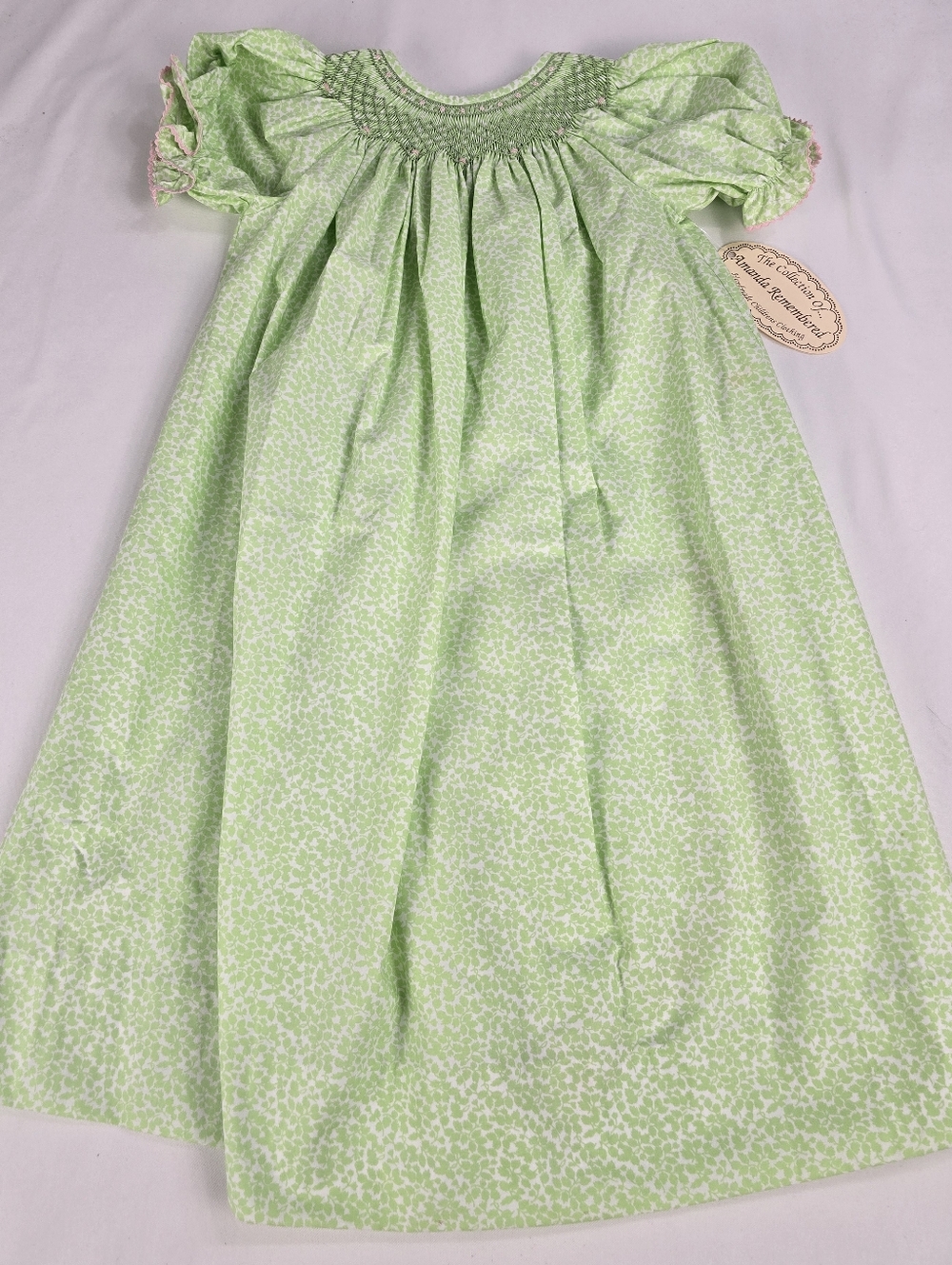 NWT Amanda Remembered Green Smocked Bishop Style Dress